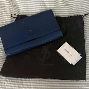 Yves Saint Laurent Dark Blue Patent Leather Foldover Clutch